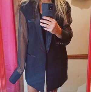 Black blazer featuring mesh sleeves